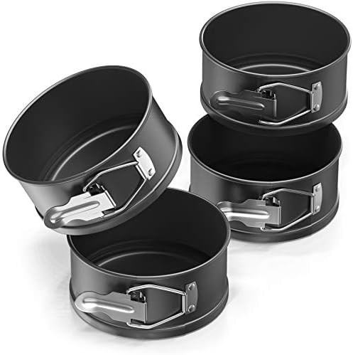 4-Inch Springform Cake Pan Set - Pack Of 4 4.5in Round Steel Baking Pans, Small Spring Form Nonstick Tin With Leakproof Removable Metal Bottom For Four Inch Smash Cake, Individual Pie, Mini Cheesecake