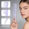 6 Pcs Fine Tooth Parting Tip for Women, Rat Tail Combs, Carbon Fiber Root Teasing Anti Static Hair Comb for Root Teasing Back Combing Adding Volume Evening Styling, Two Each of Pink, Purple, Black #5