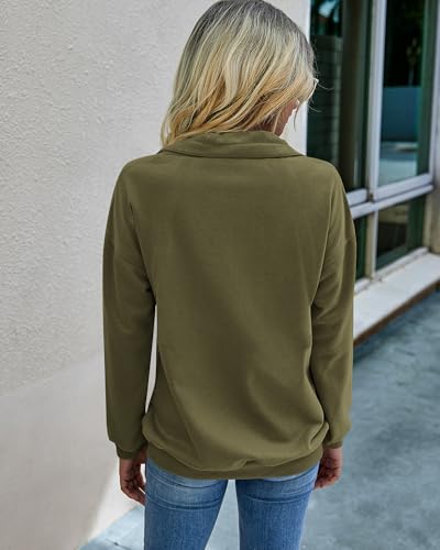Image of PRETTYGARDEN Women's Casual Long Sleeve Zipper Sweatshirt Drawstring Loose Quarter Zip Pullover Tops with Pockets