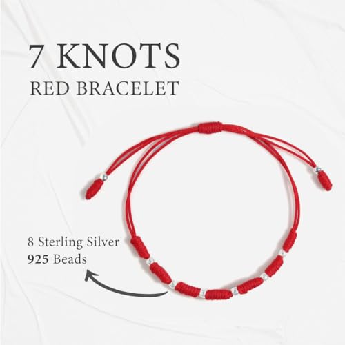 Powerful 7 Knots String Bracelet with 8 Sterling Silver 925 Beads for Protection, Evil Eye and Good Luck,Thread/Amulet for prosperity and success. Talisman for Womens, Mens.2