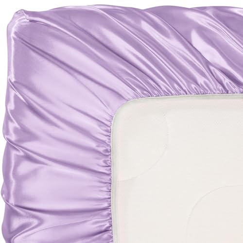 Image of Pro Goleem Satin Soft Crib Sheet Great for Baby with Sensitive Hair Silky Baby Sheet Lavender Unisex 52''x28''x8'' Fitted Cover