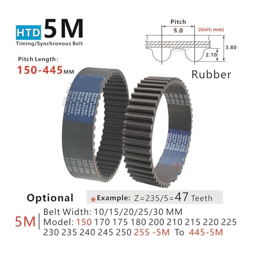 Courroie HTD5M 405-5M synchrone en caoutchouc de 20mm de large