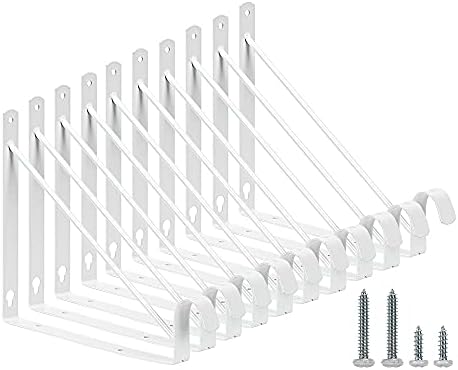 HOME MASTER HARDWARE 10 Pack Heavy Duty Closet Shelf & Rod Brackets, Wall Mounted Adjustable Closet Shelves Bracket with Rod Support for Both Shelf Storage and Closet Rod White