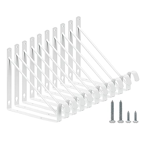 HOME MASTER HARDWARE 10 Pack Heavy Duty Closet Shelf & Rod Brackets, Wall Mounted Closet Shelves Bracket with Rod Support for Both Shelf Storage and Closet Rod White by HOME MASTER HARDWARE - Used condition - US$31.99