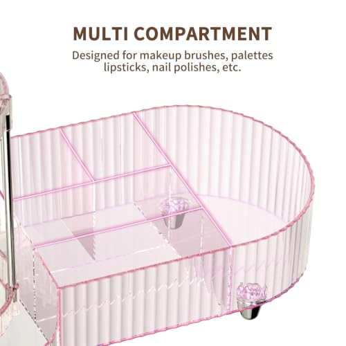 Image of Makeup Organizer for Vanity, 2 Rotating Perfume Trays and 5 Compartments