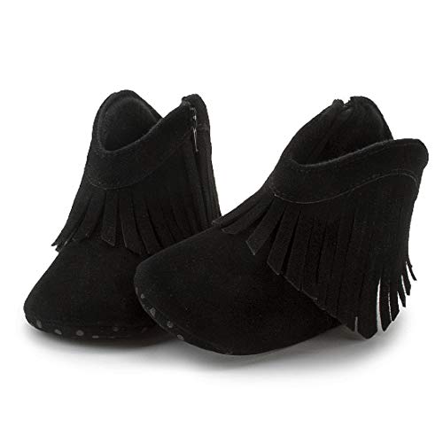 Image of Meckior Baby Girls Cowboy Tassel Boots Side Zipper Moccasins Soft Bottom Non-Slip Toddler Shoe
