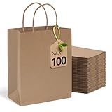 MESHA Brown Kraft Paper Bags 10x5x13 Inch 100Pcs, Large Gift Bags with Handles Bulk,Reusable Shopping Bag for Business Merchandise Retail Birthday Kids Party Favors