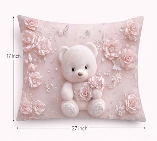 Image of 7D Flat Bedsheet 400TC Sheet Set, Kids Design bedsheet, Floral Design, Decorative Bedding with Daisy Pattern, Kids Room Decor, 90X100 Inch (Pink Teddy)