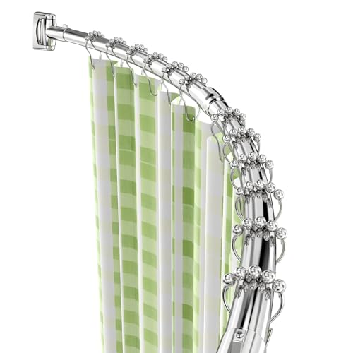 Misounda Curved Shaped Shower Curtain Rods Bathtub Rails 90-160cm, 304 Stainless Steel Extendable Tension Shower Corner Curtain Rods For Bathroom, Cloakroom, Dressing Room.