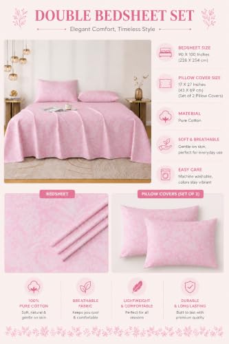 Image of Amazon Brand - Umi Premium Cotton King Bedsheet 90X100 Inches | Beautiful Elegant Design | 160 TC Breathable Fabric | 2 Pillow Covers Included