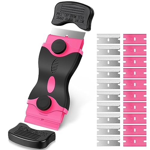 Ainiv Grattoir Plaque Vitrocéramique avec 20 Lames de Rechange, Grattoir de Nettoyage Multi-usages pour Gratter Les Étiquettes, Décalcomanies, Autocollants,...