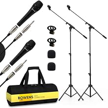Complete Duo Kit Includes two professional karaoke microphones with stage-length XLR cables, plus an adjustable microphone stand for each performer. Perfect for duos, events, or rehearsals. Professional Control: Each vocal microphone pairs with a stu...