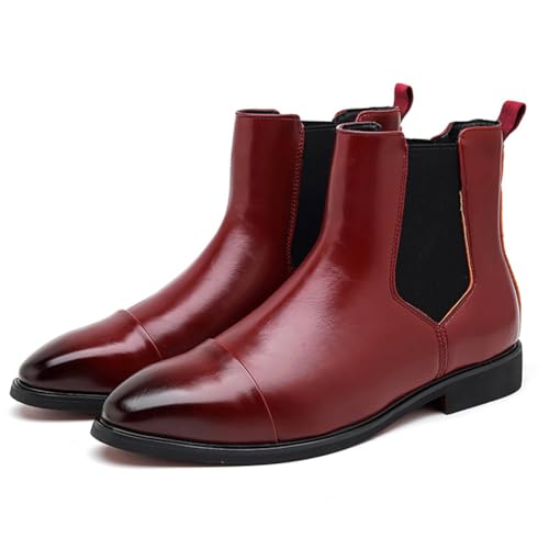 LMUIPMAA Botas de Tobillo Botas Chelsea para Hombre Punta Redonda Cuero de PU,Rojo,42 EU