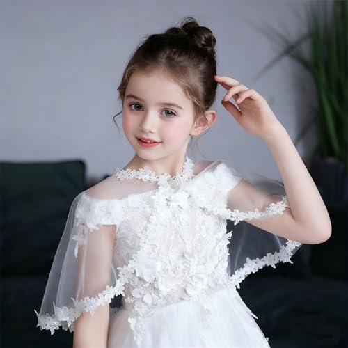 Image of White Lace Cape Floral Bolero Cardigan Shrug Cover Up Jacket for Girls Kids Toddler Child