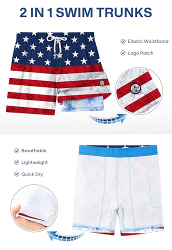 Image of Men's 5'' Swim Trunks with Compression Liner Graphic Beach Dry Fit Lightweight Bathing Shorts (S-XXL)
