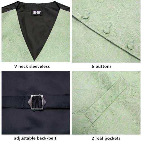 Hi-Tie Mens Silk Vest Set 6 PCS Dress Vest and Tie Pocket Square Lapel Pin for Work Wedding Business4