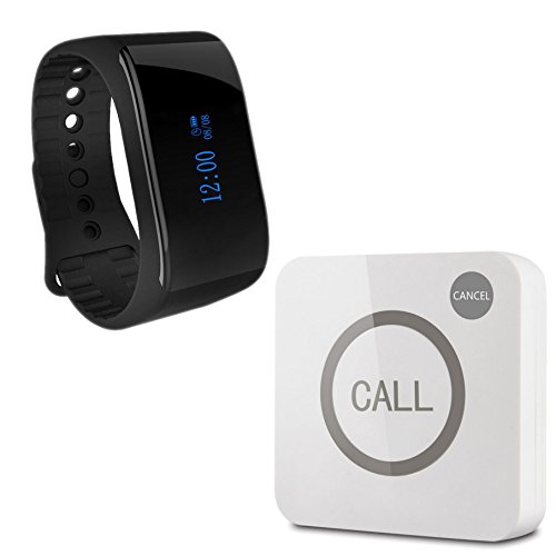 APE-Serie: Ruf-Set Draadloze telefoonset voor fitness: Touch belknop APE520C & waterdichte armband Pager APE6900 met "Retour"-functie. Bereik 120 m