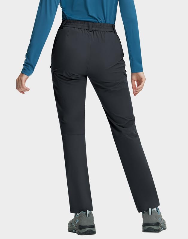 Pioneer Camp Funktionshose Damen Wasserdicht Outdoorhose Atmungsaktiv Elastische Bund Trekkinghose mit 4 Taschen Wanderhose Kurzgröße für Outdoor Wandern Trekking(Black;L