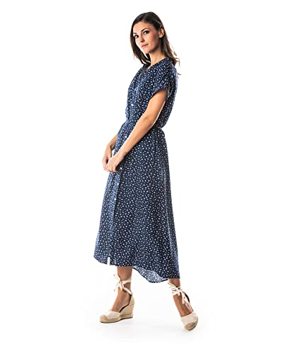 SPAGNOLO Vestido Largo Cinturon Estampado 2610 Marino