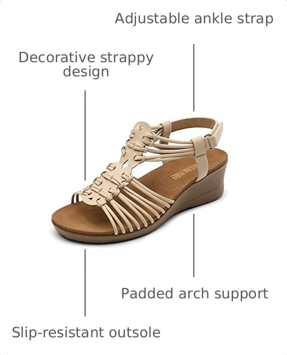 Image of DREAM PAIRS Women's Comfortable Strappy Low Heel Open Toe Slip-On Wedge Sandals Arch Support for Summer Dressy Shoes
