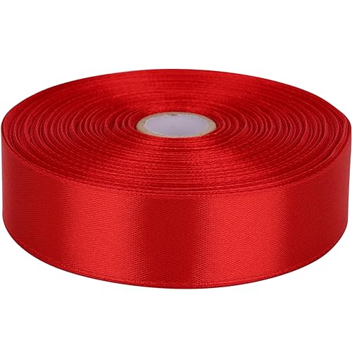 Baocuan 1 inch Red Satin Ribbon 50 Yards Solid Fabric Ribbons Roll for Wedding Invitations Bridal Bouquets Sewing Party Decorations Gift Wrapping and More