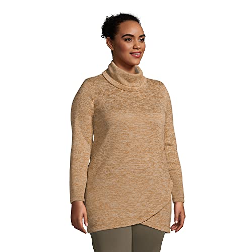 Lands' End Womens Cowl Neck Sweater Fleece Tunic Pullover Rich Camel Heather Regular X-Small #TOP2