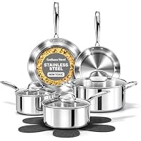 10-Piece Gotham Steel Stainless Steel Cookware Set with Induction Bottom (Silver)