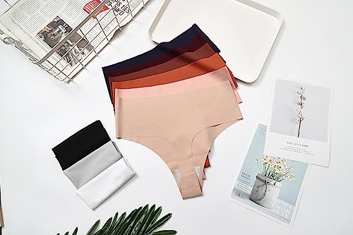 Image of Wealurre Womens Underwear High Waisted Seamless Thongs for Women Breathable No Show Panties for Ladies 6 Pack