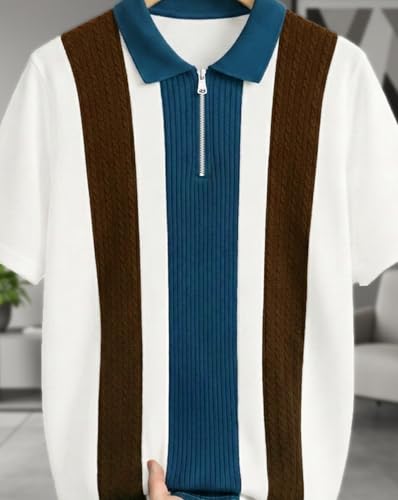 Image of AUSK Men's Premium Polo Tshirt | Cotton Rich Fabric | Zip Collar Tshirts | Half Sleeves | Engineered Knit Design | Regular Fit