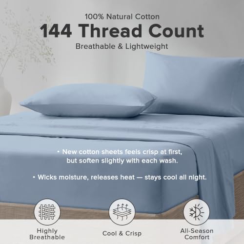 Image of Comfort Spaces 100% Cotton Percale Sheets Full Sheet Set 4 Pcs, Blue