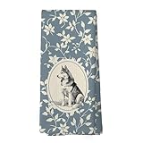 XPH Blue Floral Siberian Husky Kitchen Dish Towels, Siberian Husky Gifts for Women, Dog Lovers Mom Gifts, Vintage Blue Floral Golden Doodle Hand Towel Kitchen Tea Towels Decorations, 16x24inch