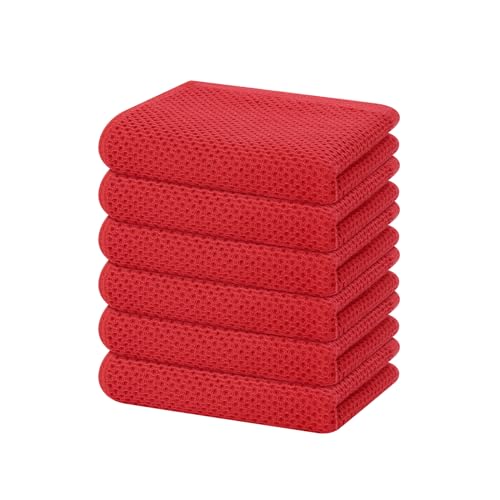 Homaxy Lot de 6 torchons de cuisine en 100 % coton gaufré, ultra doux, absorbants, séchage rapide, torchon de nettoyage de 33 x 71 cm, rouge