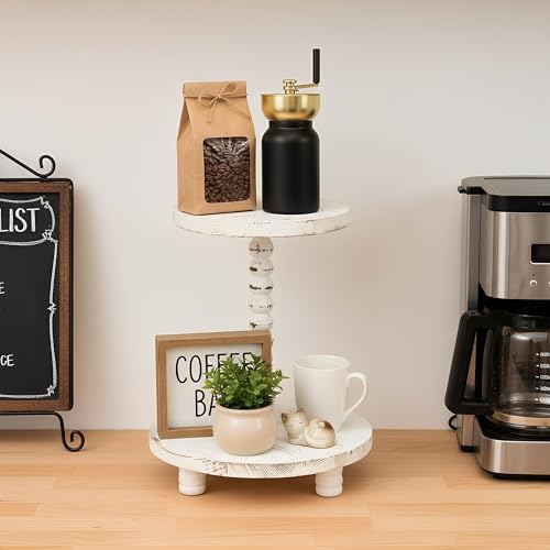 Bulubuluer 2 Tier Wooden Display Riser, Farmhouse Counter Shelf