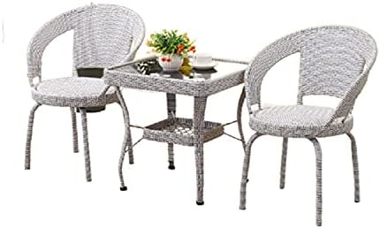ZJDU Outdoor All-Weather Wicker Furniture, 3-Piece Patio Conversation Bistro Set, W/ 2 Wide Ergonomic Chairs, Cushions, Glass Top Side Table -Patio Furniture Rattan Chair,White