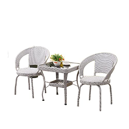 Zjdu Outdoor All-Weather Wicker Furniture, 3-Piece Patio Conversation Bistro Set, W/ 2 Wide Ergonomic Chairs, Cushions, Glass Top Side Table -Patio Furniture Rattan Chair,White #TOP3