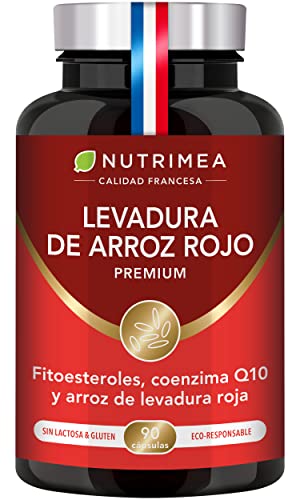 Levadura de Arroz Rojo Premium Bajar Colesterol - Con Monacolina K Coenzima Q10 y Fitoesteroles de Pino Lipophytol® - 90 Cápsulas - Fabricado en Francia Nutrimea