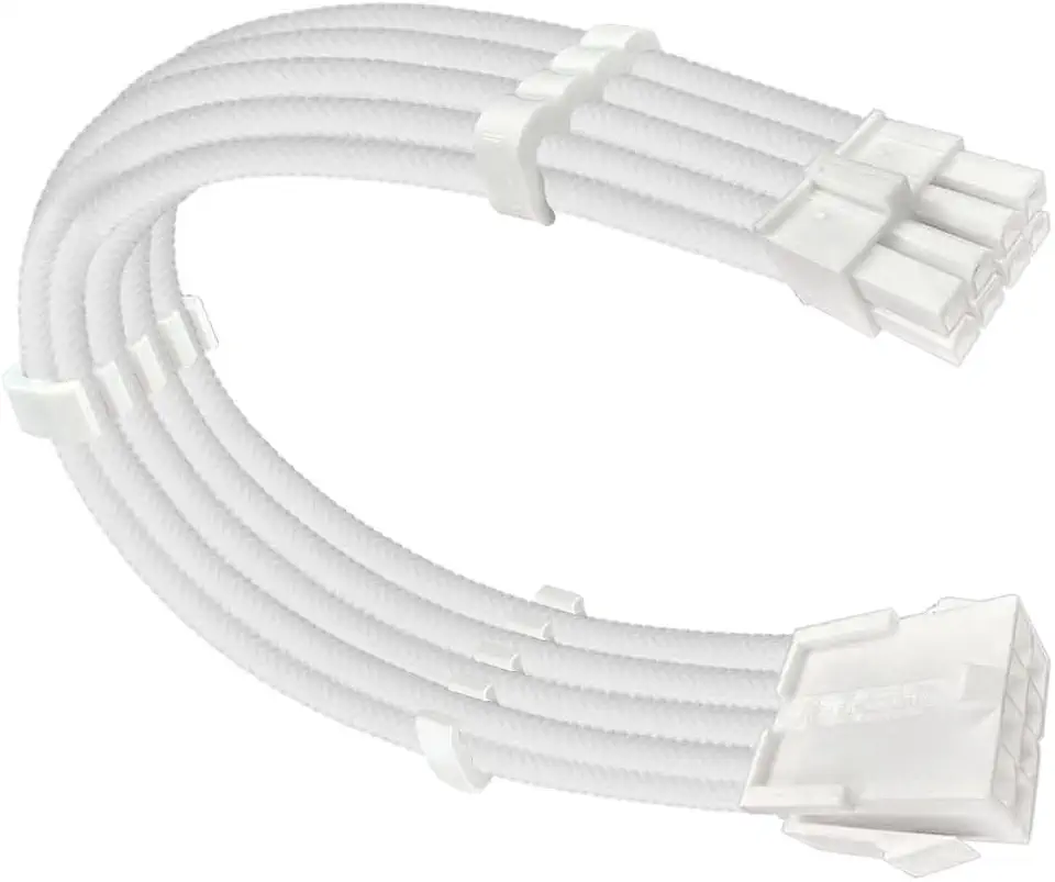 CABO SLEEVED FULL WHITE, EXTENSOR FONTE PARA CPU 4+4 = 8 PINOS, EPS 8PIN, EXTENSÃO DE ALIMENTAÇÃO