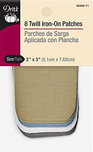 Dritz Twill Iron-On Patches, 2 x 3-Inch, 8 Count, Light Assorted Colors