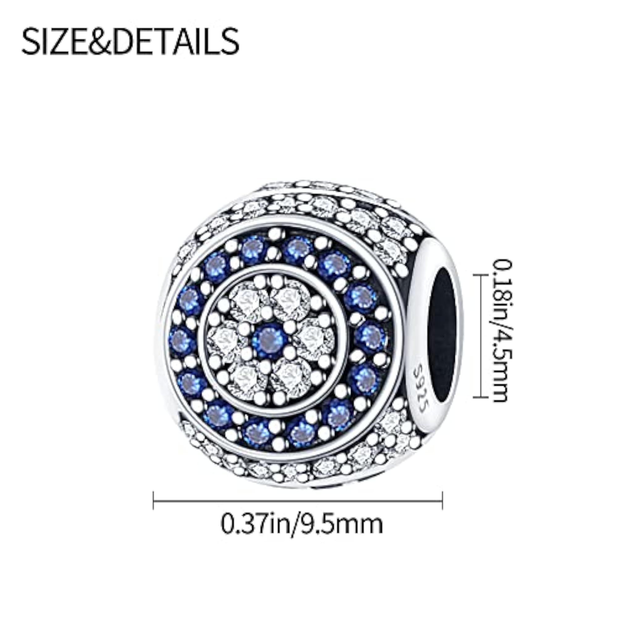 Women's Sterling Silver Evil Eye Charm Bead with CZ Stones
