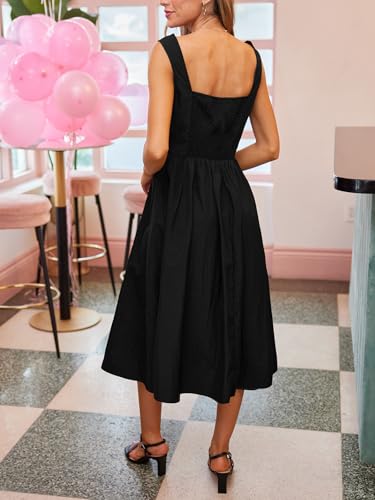 Image of CUPSHE Women's Summer Sleeveless Midi Dress Square Neck Smocked Casual A Line Beach Sundress