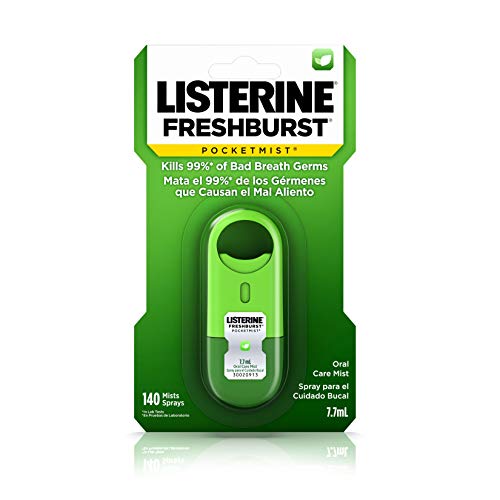 Listerine Freshburst Pocketmist Fresh Breath Oral Care Mist, Non-Aerosol Sugar-Free Minty Breath Refresher Spray to Kill 99% of Bad Breath Germs, Portable, Spearmint Flavor, 7.7 mL (Pack of 6)