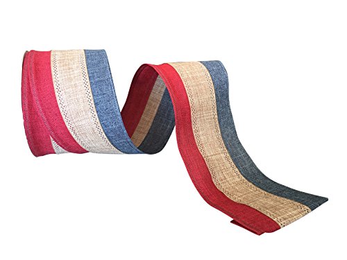 Rustic Patriotic Burlap Striped Ribbon - 2 1/2" X 10 Yards, Wired Edge, Memorial Day, 4Th Of July, Wreath, Usa Decoration, Vintage Americana, Veteran's Day #TOP6