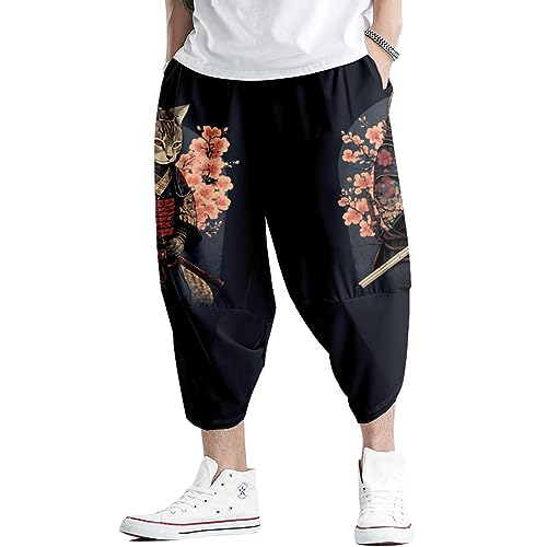 Image of DOSLAVIDA Men's Japanese Kimono Cardigan Suit Chinese Style Printed Jacket Pants Set Open Front Seven Sleeve Top & Shorts