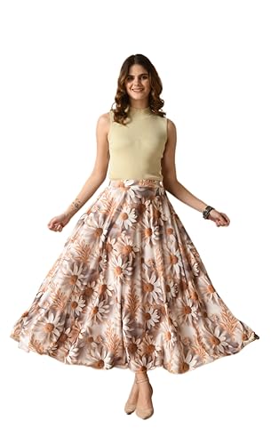 Image of VAGISHA Women's 4-Metre Flared Long Skirt | Skirts for Women Long Length | Long Skirts for Girls | Ethnic & Boho Printed Wear with Elastic Waist | Perfect for Party, Festive & Casual Look