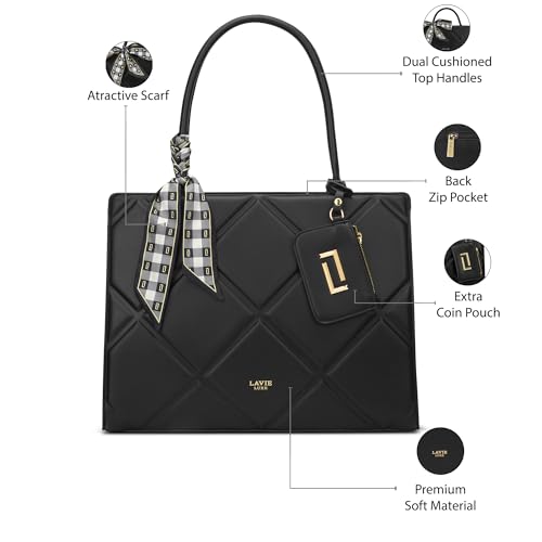 Image of Lavie Luxe Women's Quare26 Extra Large Laptop Satchel Bag | Upto 14 Inch | Satchel Handbag for Work | Ladies Purse | Stylish Shoulder Bag | Gift for Women