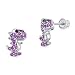 925 Sterling Silver Rhodium Plated Dinosaur Cubic Zirconia Screwback Baby Girls Earrings