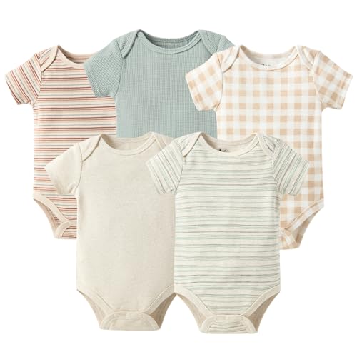 Image of Baby Boy Cotton Short-Sleeve Bodysuit,5 Pack Infant Boy Clothes,0-9 Months Soft Newborn Bodysuits