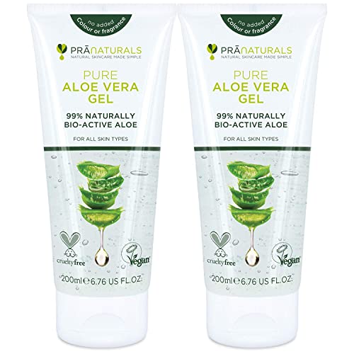 PraNaturals Aloe Vera Gel 200ml, Natürliche beruhigende & nahrhafte (2er Pack)