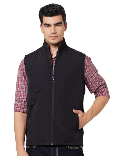Image of Qube By Fort Collins Men's Sleeveless Jacket - Diamond Quilted Padded Vest for Men | Full Zip High Neck Half Jacket with Stand Collar & Side Pockets for Winter Wear, Office, Travel & Daily Use