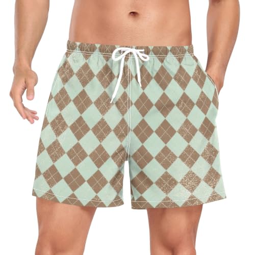 Bañador de secado rápido para hombre estilo vintage a cuadros verde y marrón